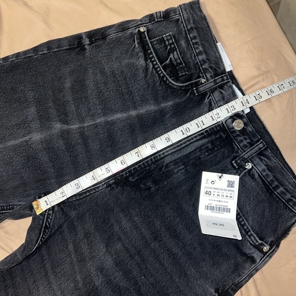 Zara Split Wide Leg TRF Black Jeans | Straight Loose, High Rise, Full Length - Picture 3 of 7